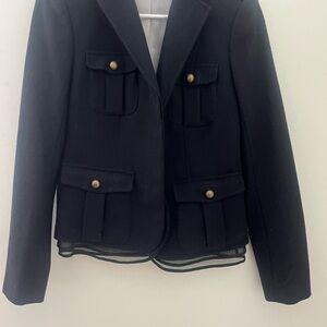 Ann Taylor Loft Size 2 Navy Blue Lace Trim Jacket Blazer Wool Blend
